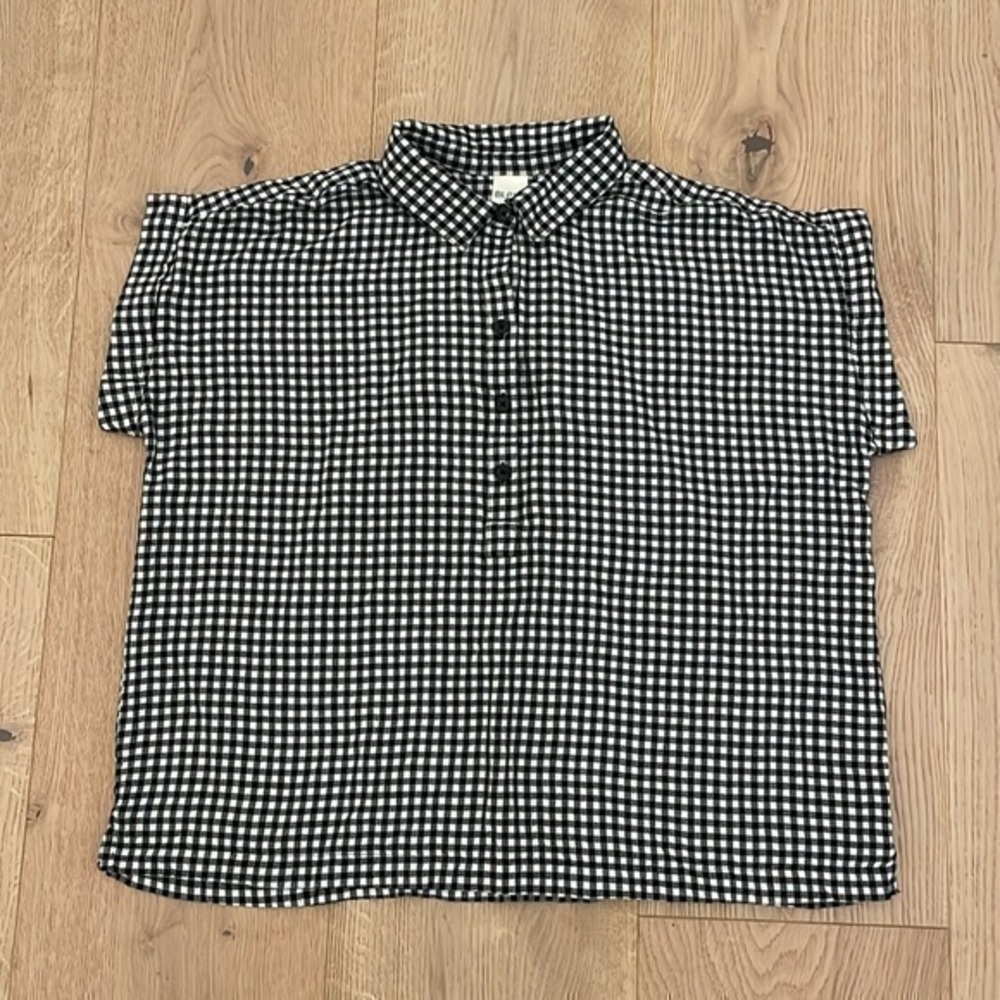 Blair Black White Gingham Button Front Top Women’s Large Casual Chic
